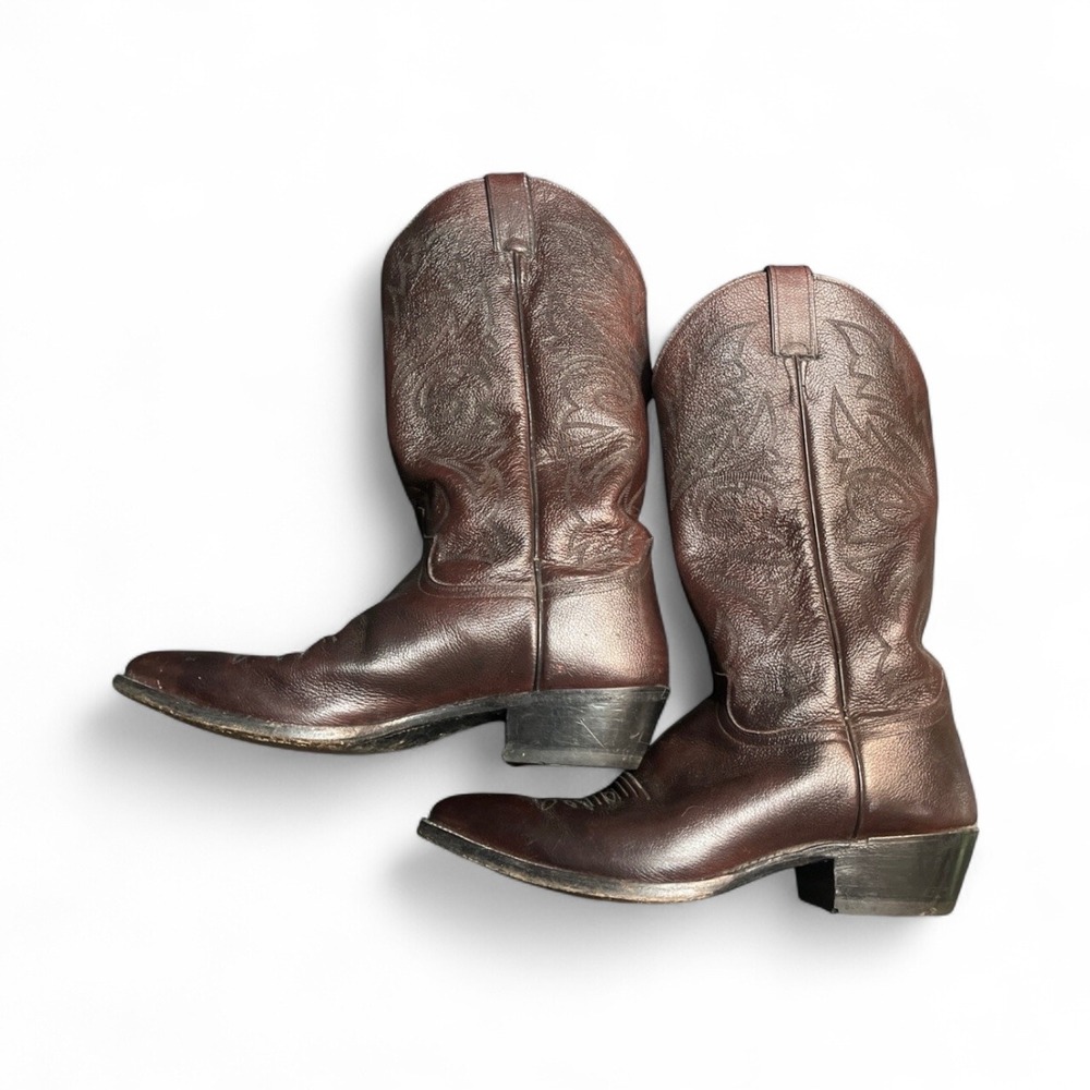 Justin Leather Cowboy Boots. Gorgeous Western Roper Style – Size 11 D. Brown -